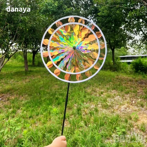 5948 Двойна градинска въртележка с отразяващи неонови цветове, 75 см, снимка 3 - Градински мебели, декорация  - 50664235