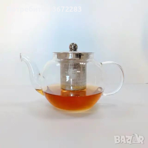 Прозрачен стъклен чайник с инфузер за кафе и чай, снимка 1 - Аксесоари за кухня - 44933630