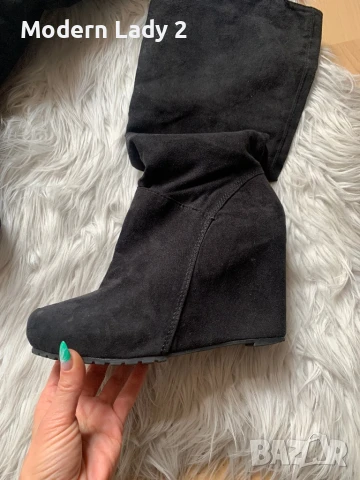 Велурени ботуши на платформа, снимка 2 - Дамски ботуши - 50999983