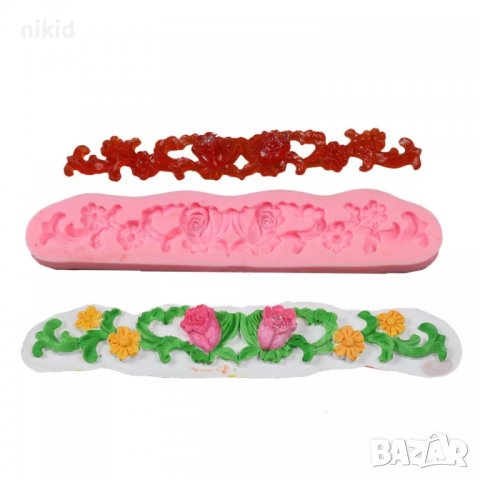 цветя и рози борд кант силиконов молд декорация за торта фондан,тесто гъмпейст украса шоколад мъфини