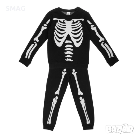 Halloween / Хелоуин пижама от памук с череп и скелет, черно и бяло_1242302, снимка 2 - Детски пижами - 52118384