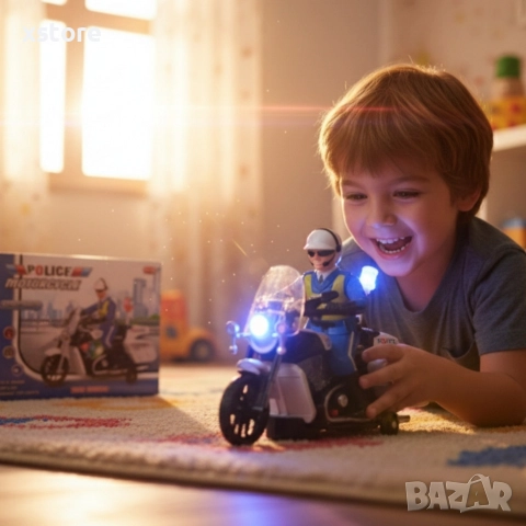 Полицейски мотор със светлини и звук – движение, екшън и усмивки, снимка 4 - Коли, камиони, мотори, писти - 52739672