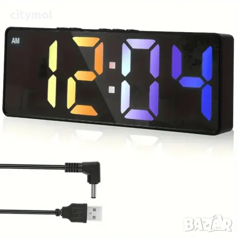 LED RGB часовник, аларма, температура, Snooze, регулируема сила на яркост, 2 аларми, снимка 4 - Друга електроника - 48393830