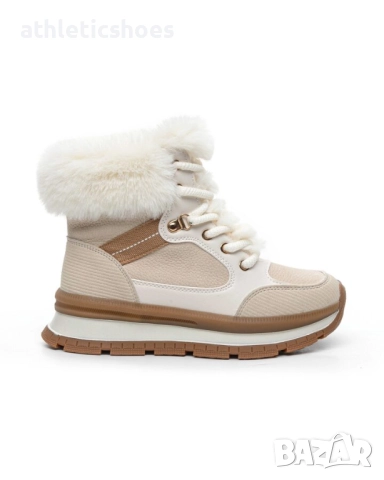 Дамски зимни боти в черно и бежово-2134, снимка 4 - Дамски боти - 52103904