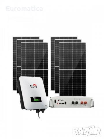 Автономна соларна система 10000W + 2 бр. инвертори Afore 6kw + 5.12kwh Литиева Батерия Pytes