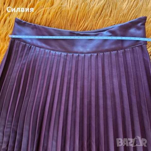 Тъмночервена (бордо) дълга плисирана кожена пола "Zara", размер М, снимка 10 - Поли - 52409439