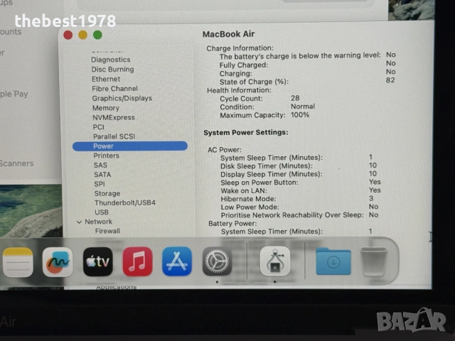 MacBook Air M1 SPG`8 CPU/7 GPU/512GB SSD/8GB RAM/Бат 100%/Като Нов, снимка 7 - Лаптопи за работа - 53386381