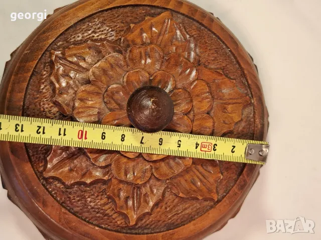 дървена кръгла  кутия дърворезба 24/4, снимка 5 - Декорация за дома - 49525216