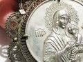 Възрожденска Сребърна икона, амулет, накит, медальон с Богородица, Дева Мария - Панагия 70 мм сребро, снимка 4