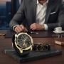 Елегантен мъжки комплект – часовник с черна каишка и гривна с метален щит, снимка 7