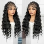 Екзотична черна синтетична перука с пълзящи плитки и къдрава дължина 70 см - Lace Front 13x6, снимка 4