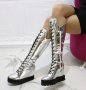 Ботуши на платформа - сребриста лъскава кожа с черно ходило - BPL200, снимка 1