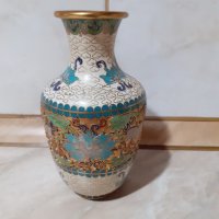 Cloisonne Клоазоне стара ваза бронз клетъчен емайл, снимка 3 - Антикварни и старинни предмети - 43202641