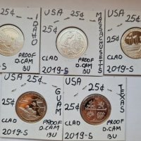 USA 🇺🇸 SET 5 COINS. 25 CENTS 2019-S PROOF CLAD DCAM , снимка 1 - Нумизматика и бонистика - 32295632