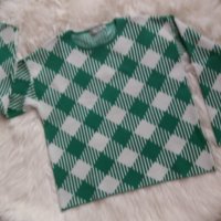 МЕКИЧКА и плътна блуза в зелено-бяло каре , снимка 1 - Блузи с дълъг ръкав и пуловери - 43592012