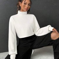 Стилна дамска блуза с дълъг ръкав бяла размер С и М, снимка 2 - Блузи с дълъг ръкав и пуловери - 43644864