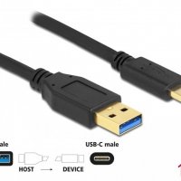 Кабел Type-C Delock, super speed, бързо зареждане,USB-A 3.2(м), USB-C(м), 1m, 10GBps, снимка 1 - Друга електроника - 39034885