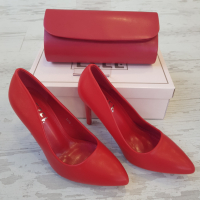 Елегантни дамски обувки на ток в червен цвят, снимка 3 - Дамски обувки на ток - 36536503