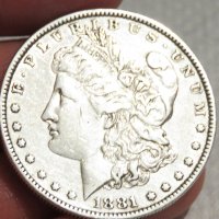 Рядък  сребърен американски долар, морган долар, MORGAN DOLLAR, ONE  DOLLAR - 1881 г., снимка 1 - Нумизматика и бонистика - 35483309
