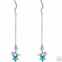 Outlet Sale Сребърни висящи обеци без закопчалка"Blue star"/нови, снимка 1 - Колиета, медальони, синджири - 37928059