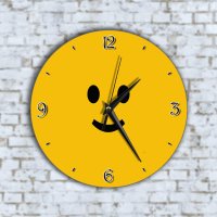 Стенен Часовник - Жълт Часовник Усмихната Емотиконка, снимка 1 - Стенни часовници - 43364341