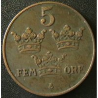 5 йоре 1938, Швеция, снимка 1 - Нумизматика и бонистика - 28406121