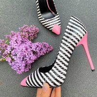 Обувки на ток - черно с розово - 1855, снимка 1 - Дамски обувки на ток - 37101785