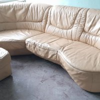 Бежов диван естествена кожа, снимка 1 - Дивани и мека мебел - 37954914