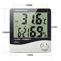 HTC-1 Стаен термометър вътрешна и външна температура, Влагомер, Часовник, снимка 5 - Други стоки за дома - 34581849