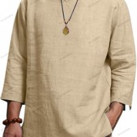 Мъжка широка памучно-ленена риза с V деколте и дълъг ръкав, 5цвята, снимка 4 - Ризи - 39688277
