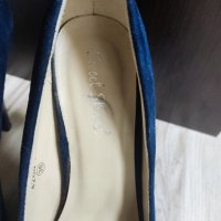 Сини велурени токчета, снимка 7 - Дамски обувки на ток - 43158950