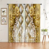 2бр. Елегантна завеса с щампа на златни цветя и пеперуди за домашен декор, 5размера, снимка 6 - Пердета и завеси - 43801968