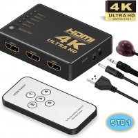 GANA 4K, 3D HDMI сплитер, 5 в 1 с IR дистанционно, снимка 1 - Други - 38312200