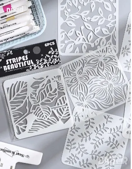 6 бр цветя клони листа стенсил шаблон спрей за торта украса стена декорация Scrapbooking, снимка 1