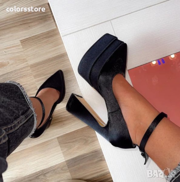 Обувки на ток - черен сатен - VT2, снимка 1