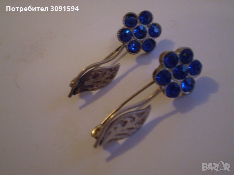 Две дамски брошки игли син кристал сребърно покритие , снимка 1