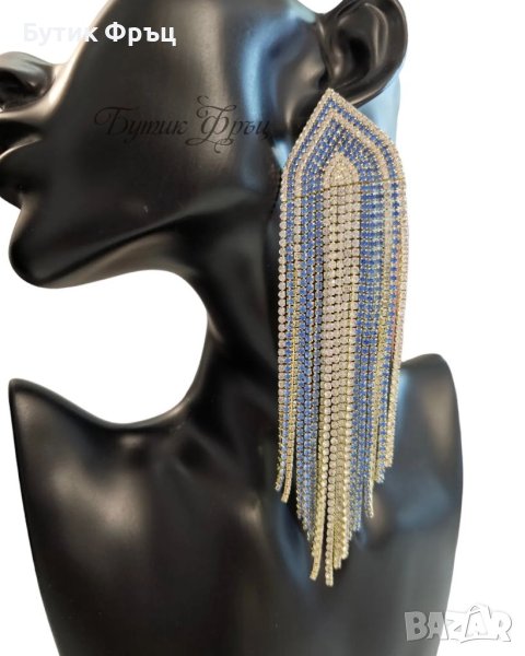 Обеци бели и сини кристали , снимка 1