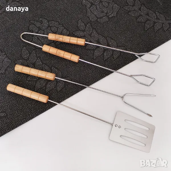 5812 Комплект прибори за барбекю с дървени дръжки, 3 броя, снимка 1