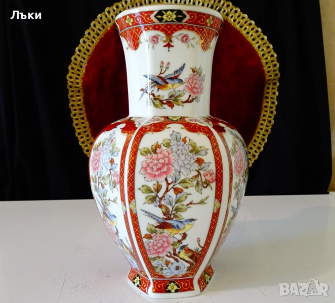 Ваза японски порцелан Eiwa Kinsei,злато,птици,цветя. , снимка 1