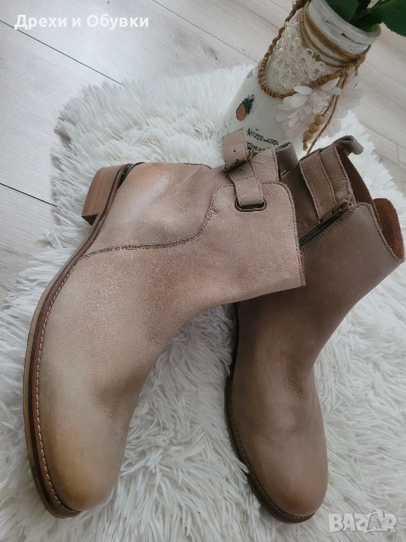 Нови дамски бежови боти ЕСТЕСТВЕНА кожа, снимка 1