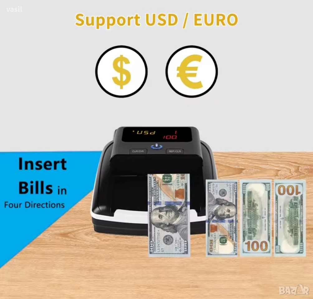 Банкнотоброяч с ДЕТЕКЦИЯ НА ФАЛШИВИ ПАРИ – USD / EUR, снимка 1