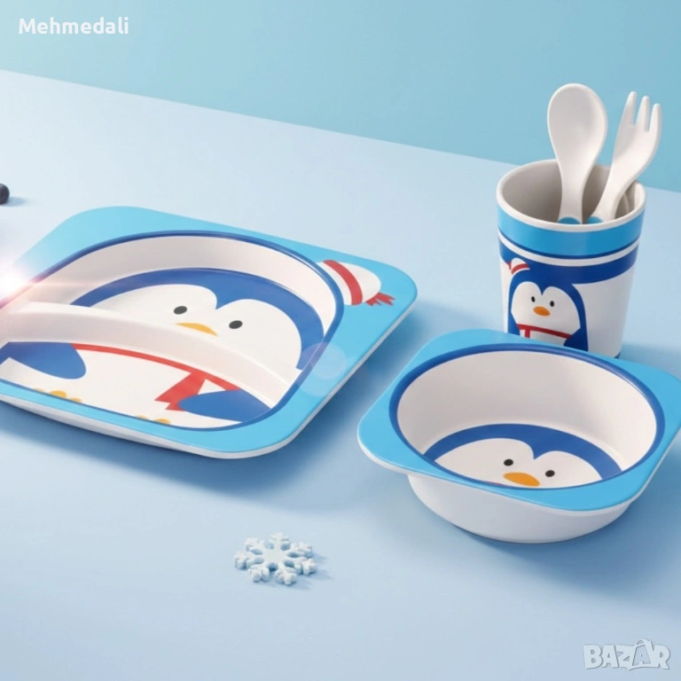 Детски комплект за хранене Cheffinger – 5 части  Чиния, купичка, чаша, лъжица и вилица , снимка 1