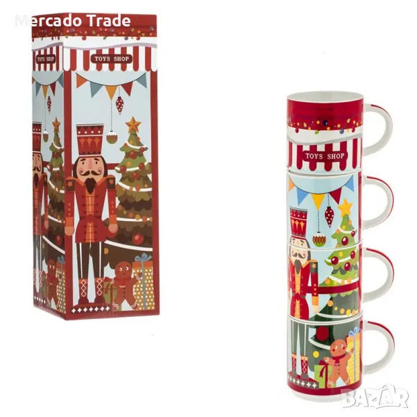 Комплект коледни чаши Mercado Trade, 4бр., Керамични, 350мл., снимка 1