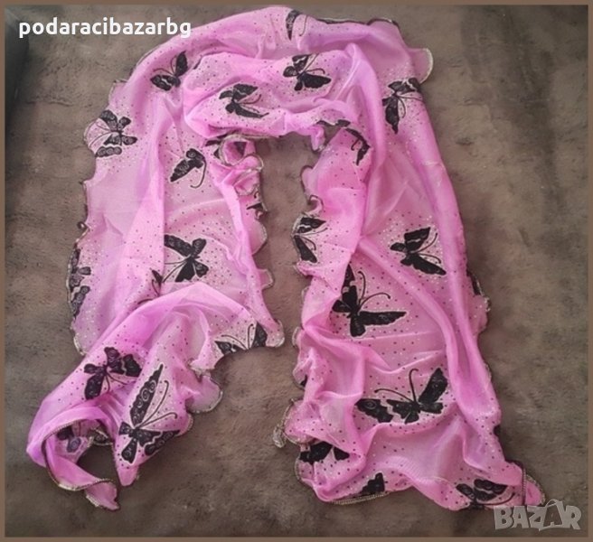 ДАМСКИ ШАЛ С БЛЕСТЯЩИ ПЕПЕРУДИ  , снимка 1