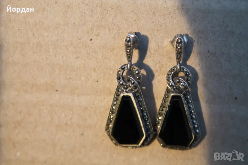 Сребърни обици с маркезити и оникс, снимка 1