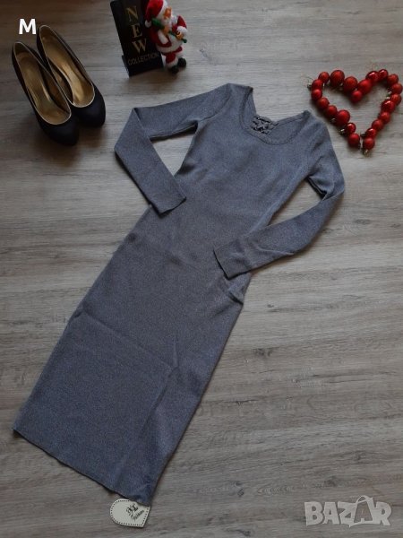 Нова колекция сива рипс рокля с гол гръб с връзки на намаление, снимка 1