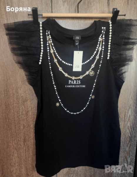 River Island нова с етикет тениска топ с перли и тюл, снимка 1
