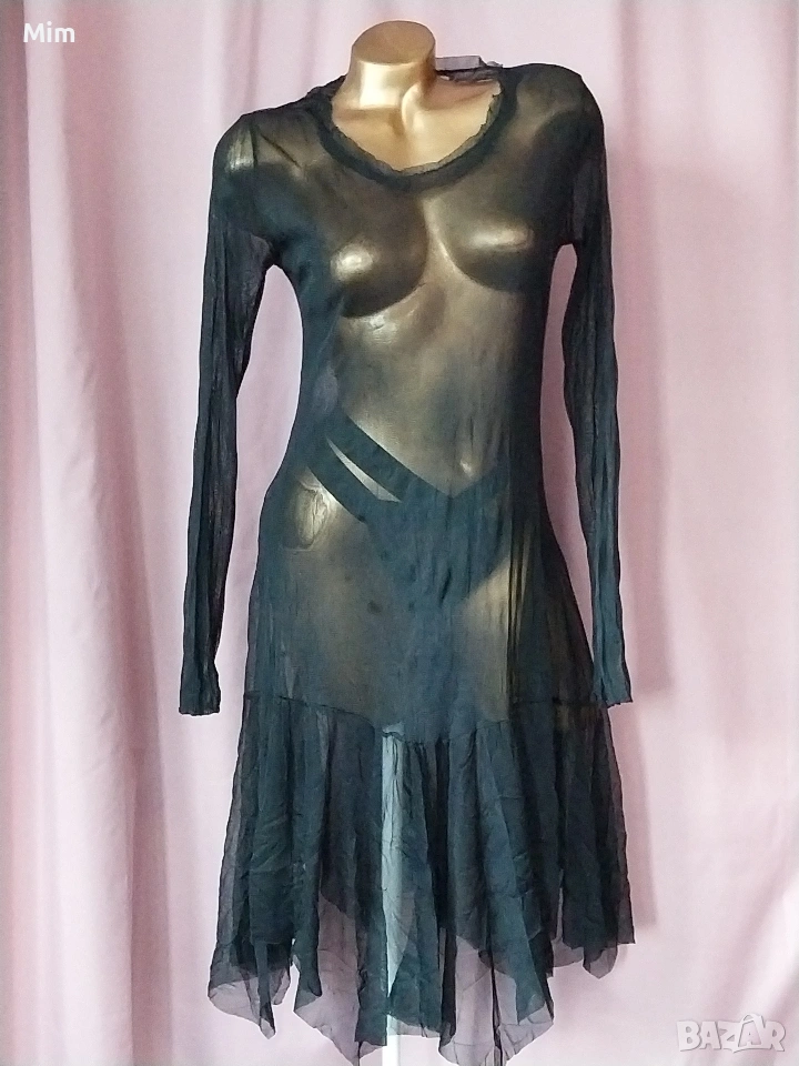 М/XL Черна прозрачна рокля с дълъг ръкав , снимка 1