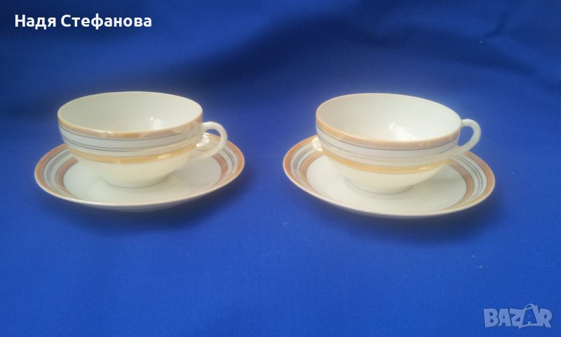 Две чашки с чинийки костен порцелан, снимка 1