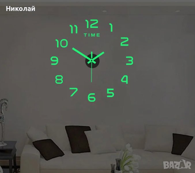 Светещ стенен часовник 40 см. Луминисцентен часовник за стена, светещ в тъмното , снимка 1